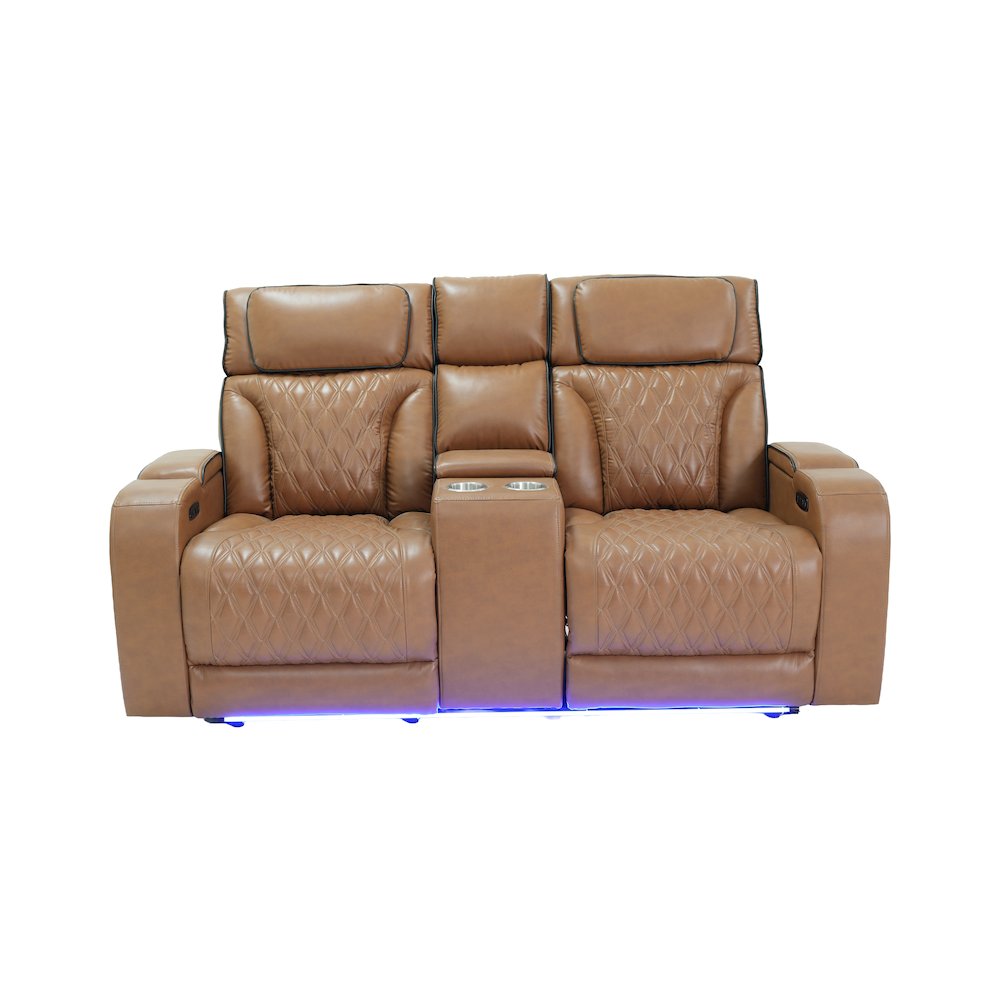 74"Light Brown Leather Aire Transformer Power Reclining Loveseat, Power Headrest. Picture 5