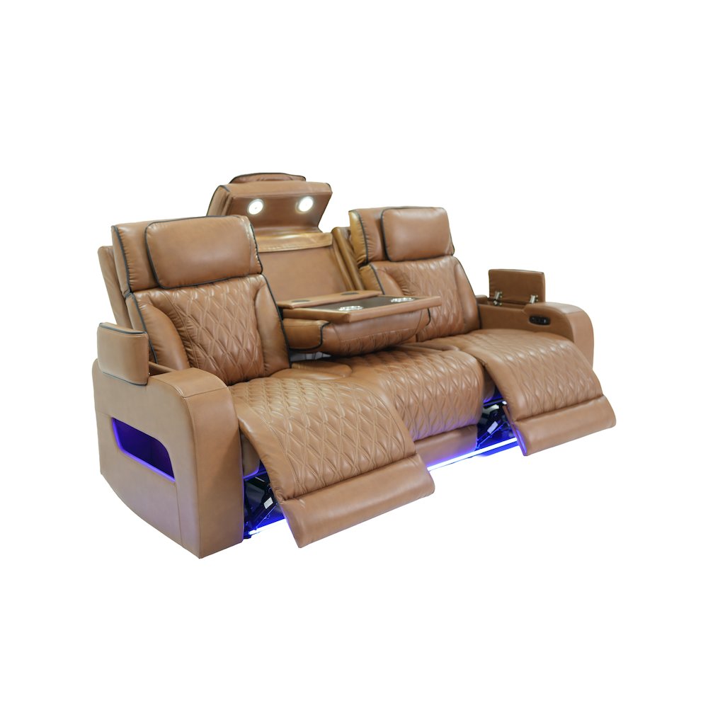 86" Light Brown Leather Aire Transformer Power Reclining Sofa, Power Headrest. Picture 1