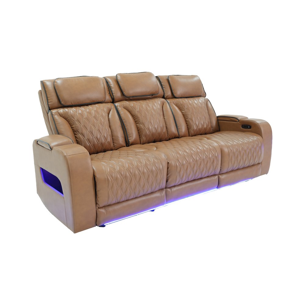 86" Light Brown Leather Aire Transformer Power Reclining Sofa, Power Headrest. Picture 4