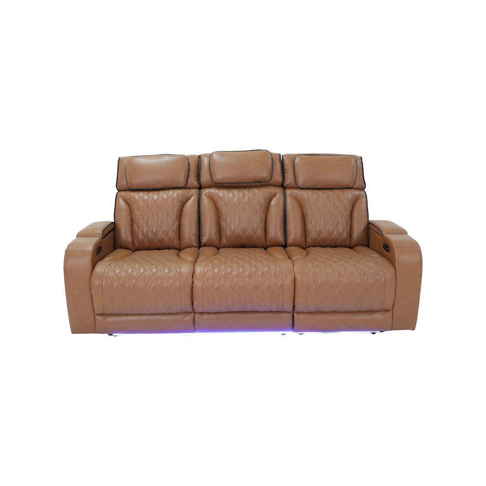 86" Light Brown Leather Aire Transformer Power Reclining Sofa, Power Headrest. Picture 5