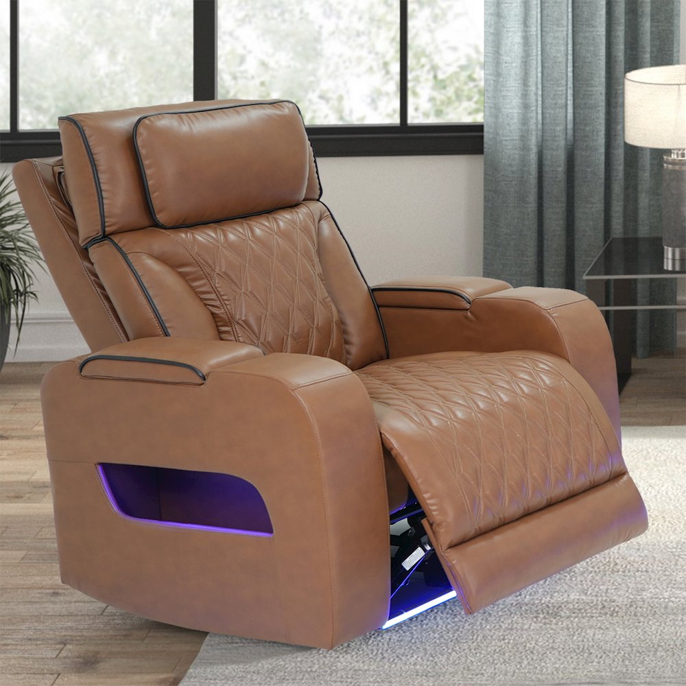 38" Light Brown Leather Aire Transformer Power Reclining Chair, Power Headrest. Picture 2