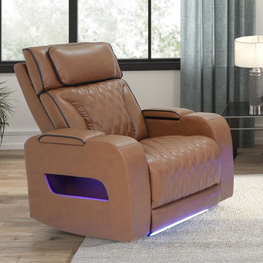 38" Light Brown Leather Aire Transformer Power Reclining Chair, Power Headrest. Picture 3