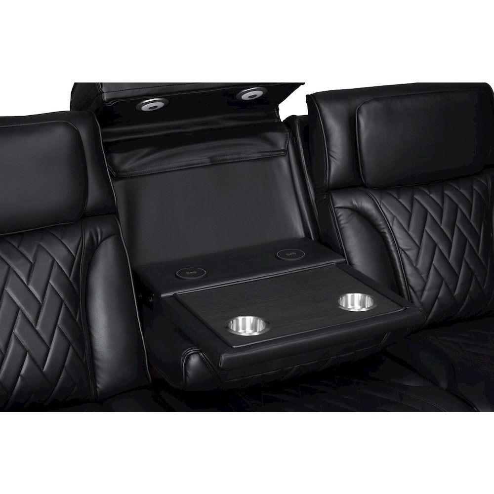 84"W Black Leather Aire Transformer Power Reclining Sofa with Power Headrest. Picture 5