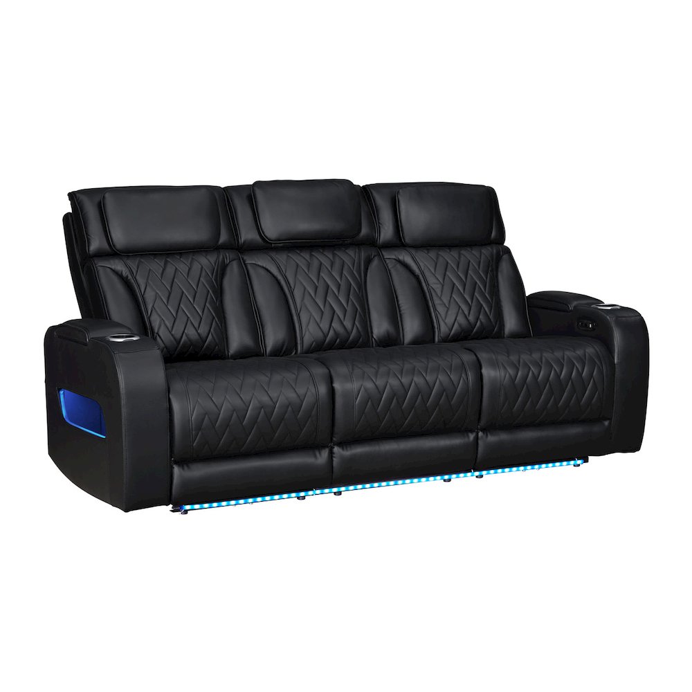 84"W Black Leather Aire Transformer Power Reclining Sofa with Power Headrest. Picture 3