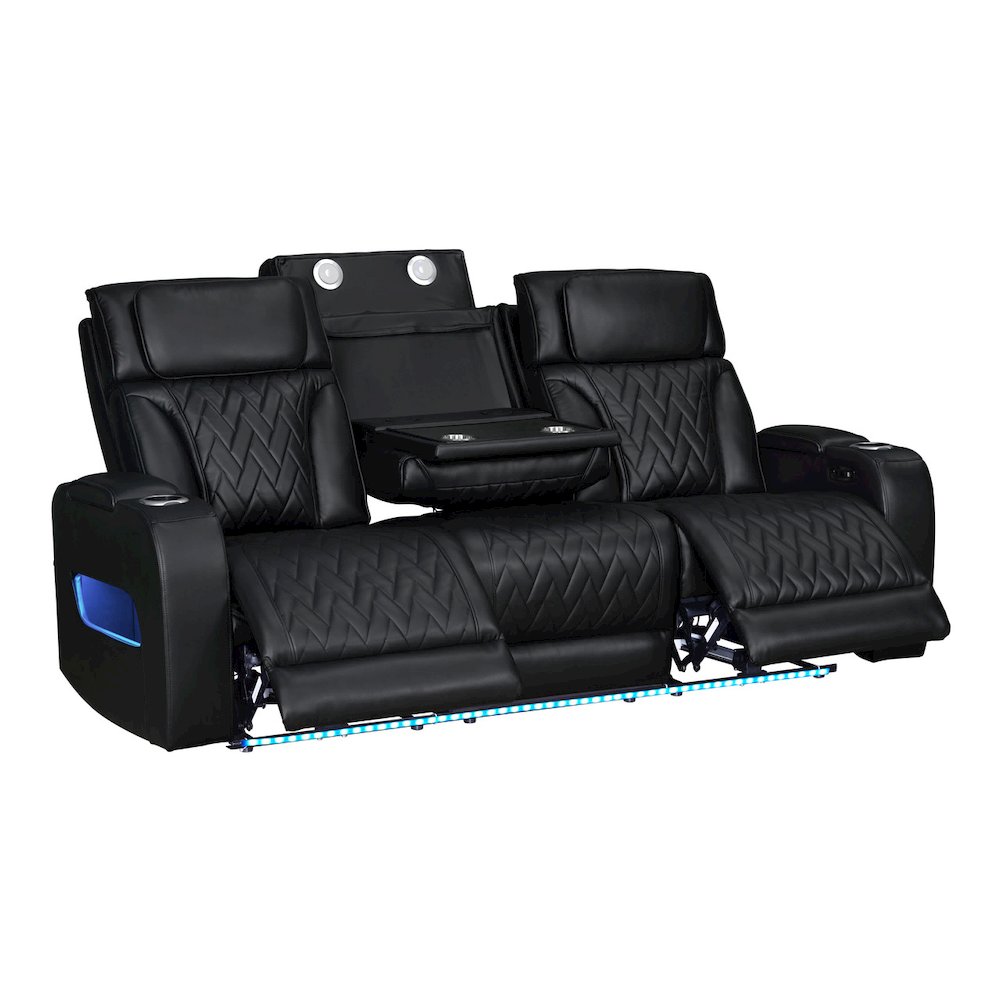 84"W Black Leather Aire Transformer Power Reclining Sofa with Power Headrest. Picture 1