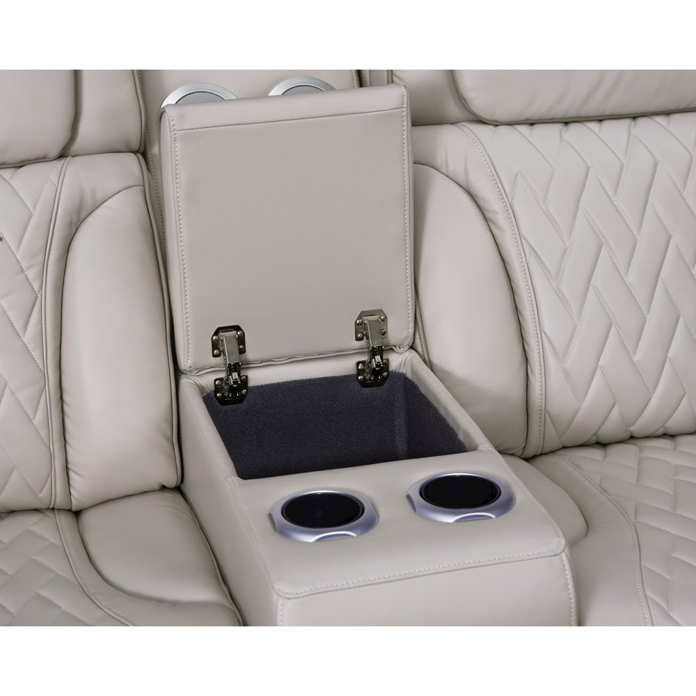 74"W Ice Leather Aire Transformer Power Reclining Loveseat with Power Headrest. Picture 6