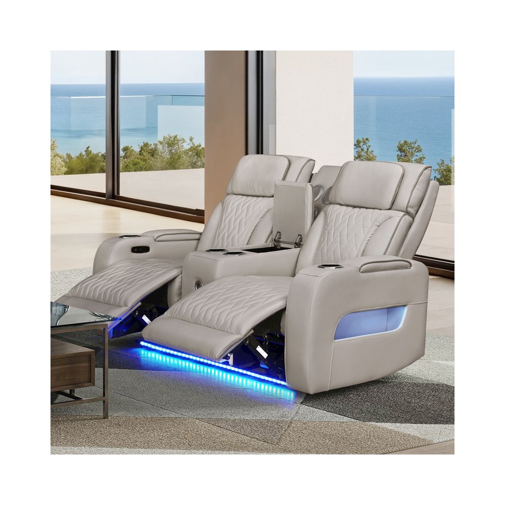 74"W Ice Leather Aire Transformer Power Reclining Loveseat with Power Headrest. Picture 9
