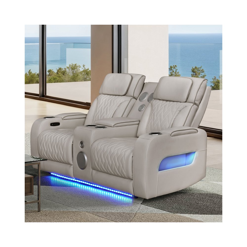 74"W Ice Leather Aire Transformer Power Reclining Loveseat with Power Headrest. Picture 2