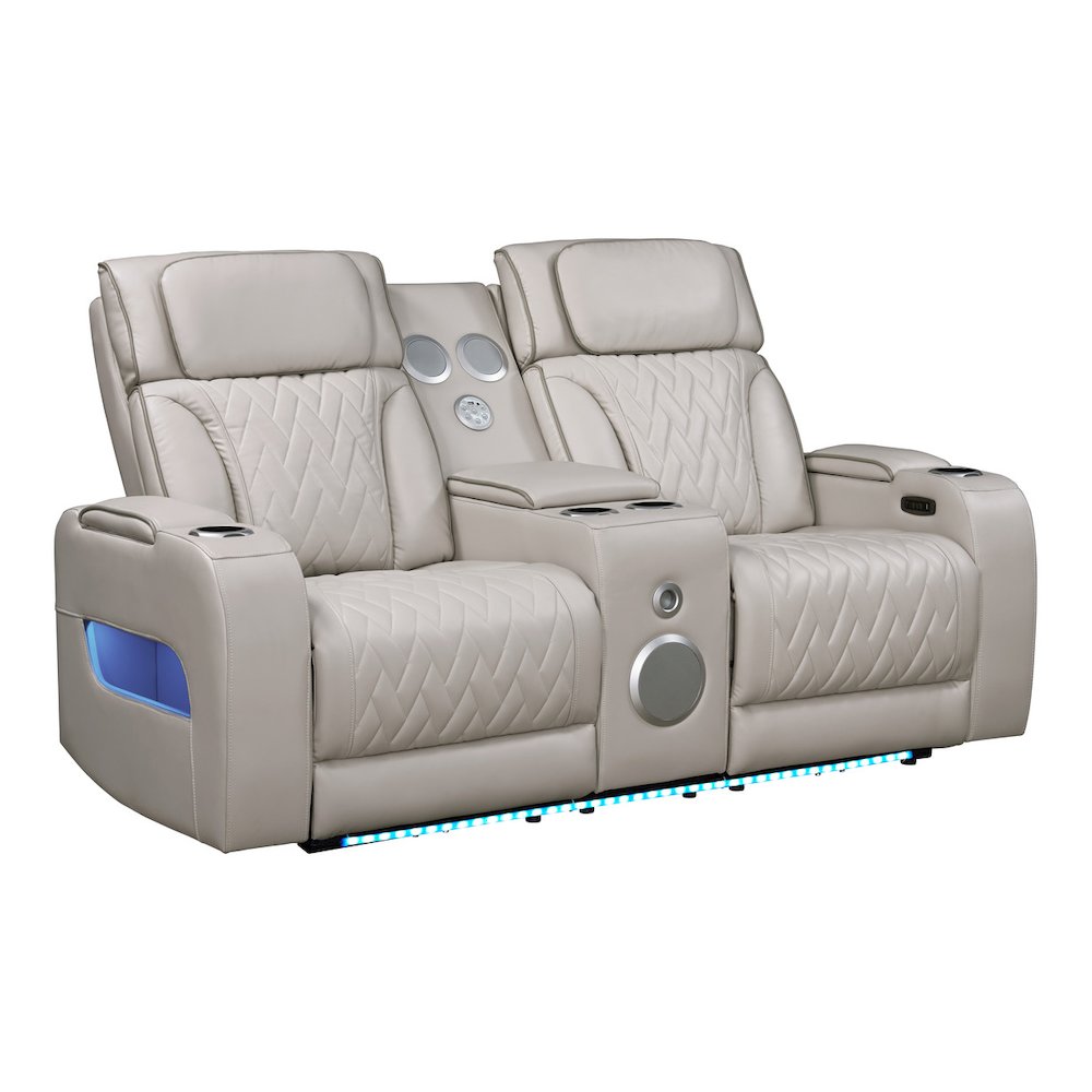 74"W Ice Leather Aire Transformer Power Reclining Loveseat with Power Headrest. Picture 3