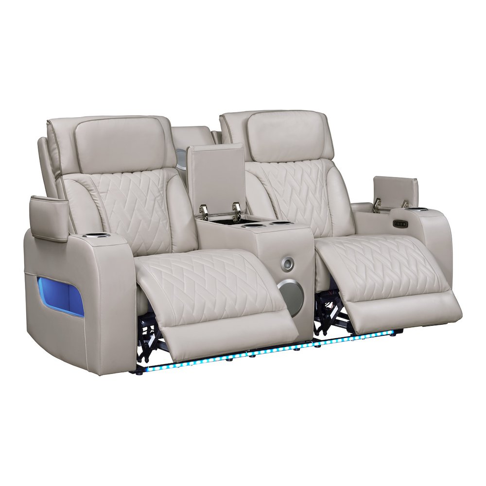 74"W Ice Leather Aire Transformer Power Reclining Loveseat with Power Headrest. Picture 1