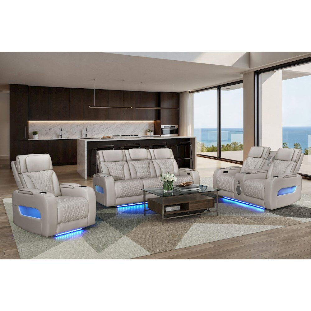 Ice Leather Aire Transformer Power Reclining Sofa,Loveseat&Chair Living Room Set. Picture 4