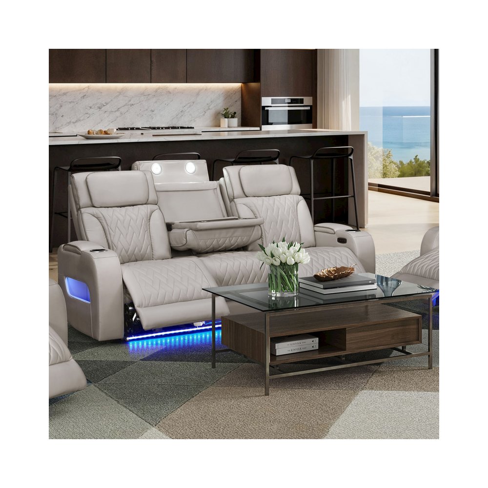 Jazz 84"W Ice Leather Aire Transformer Power Reclining Sofa with Power Headrest. Picture 8
