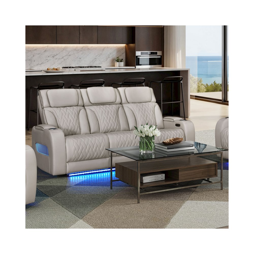Jazz 84"W Ice Leather Aire Transformer Power Reclining Sofa with Power Headrest. Picture 2