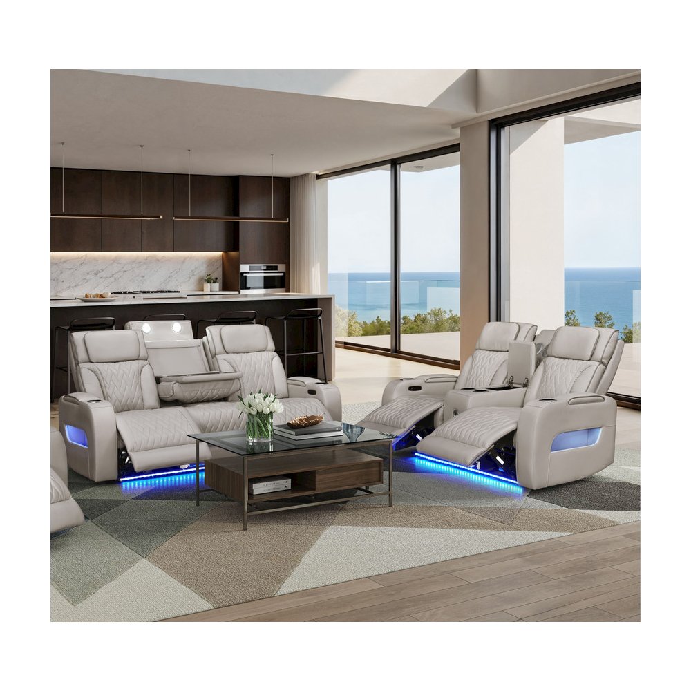 Ice Leather Aire Transformer Power Reclining Sofa & Loveseat Living Room Set. Picture 13