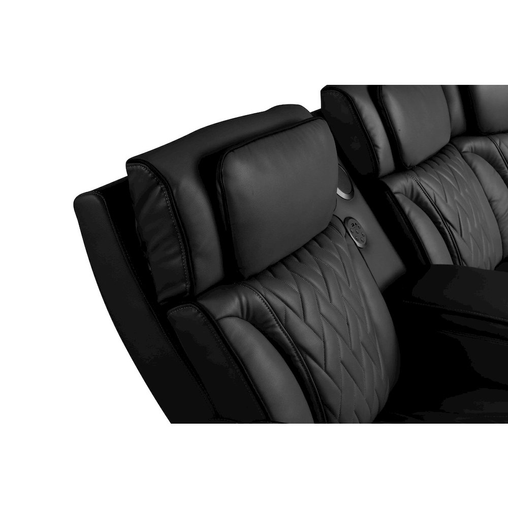 Jazz 117"W Black Leather Aire Transformer Power Reclining Sectional Sofa. Picture 4