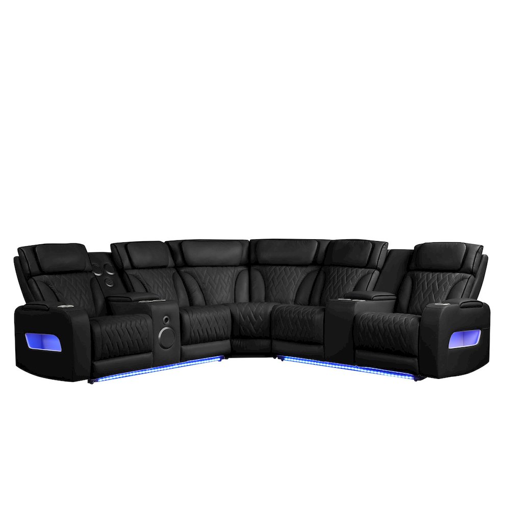 Jazz 117"W Black Leather Aire Transformer Power Reclining Sectional Sofa. Picture 3