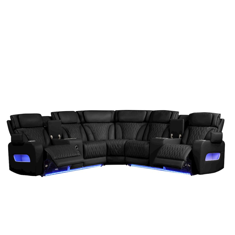 Jazz 117"W Black Leather Aire Transformer Power Reclining Sectional Sofa. Picture 1