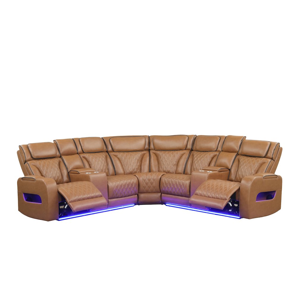 116" Light Brown Leather Aire Transformer Power Reclining Sectional Sofa. Picture 1