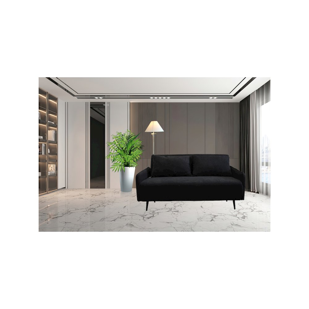 Lawson 61"W Black Fabric Convertible Loveseat Sleeper with Pillows. Picture 4