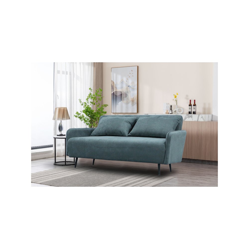 Lawson 61"W Gray Fabric Convertible Loveseat Sleeper with Pillows. Picture 4