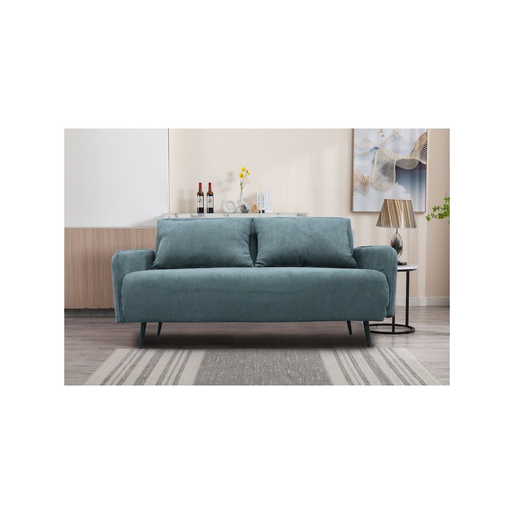 Lawson 61"W Gray Fabric Convertible Loveseat Sleeper with Pillows. Picture 2