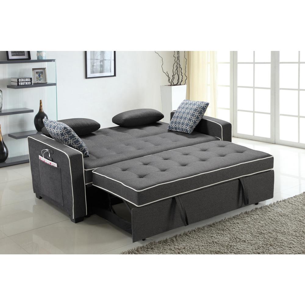 Austin Modern Gray Fabric Sleeper Sofa with 2 USB Charging Ports and 4 Accent Pillows. Picture 4