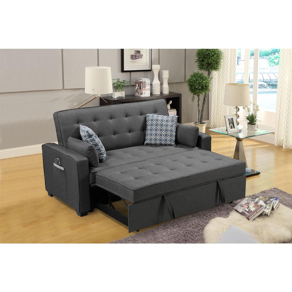 70"W Modern Gray Fabric Sleeper Sofa with 2 USB Charging Ports and 4 Pillows. Picture 5