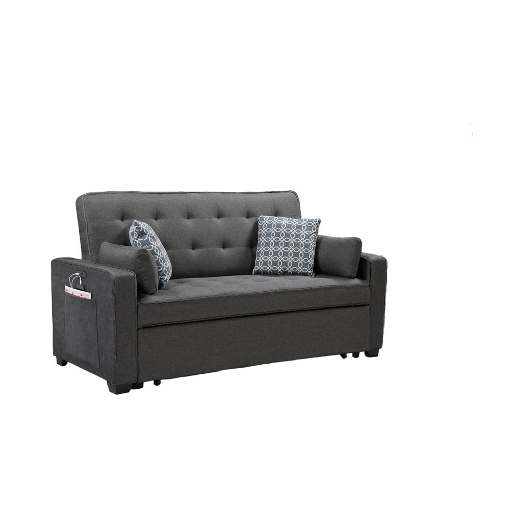 70"W Modern Gray Fabric Sleeper Sofa with 2 USB Charging Ports and 4 Pillows. Picture 1