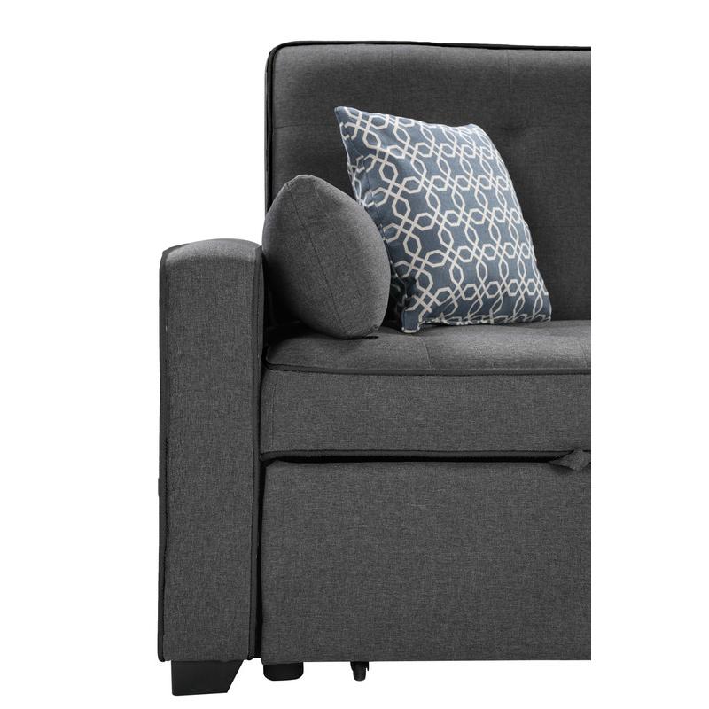 70"W Modern Gray Fabric Sleeper Sofa with 2 USB Charging Ports and 4 Pillows. Picture 2