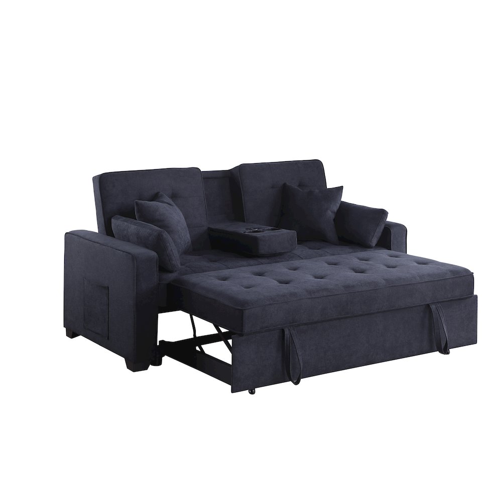 Cody II 70"W Dark Gray Woven Convertible Sleeper Loveseat with Dropdown Console. Picture 4