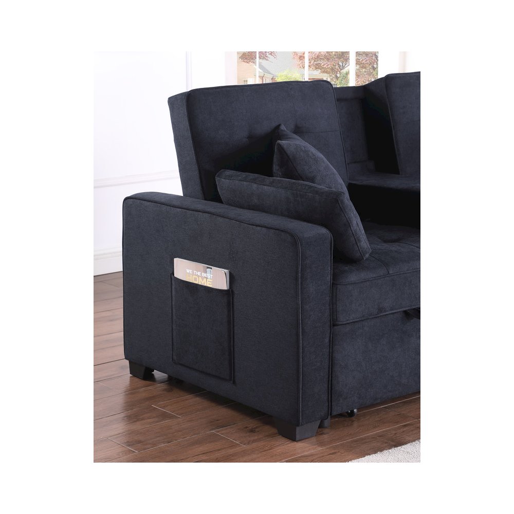 Cody II 70"W Dark Gray Woven Convertible Sleeper Loveseat with Dropdown Console. Picture 11