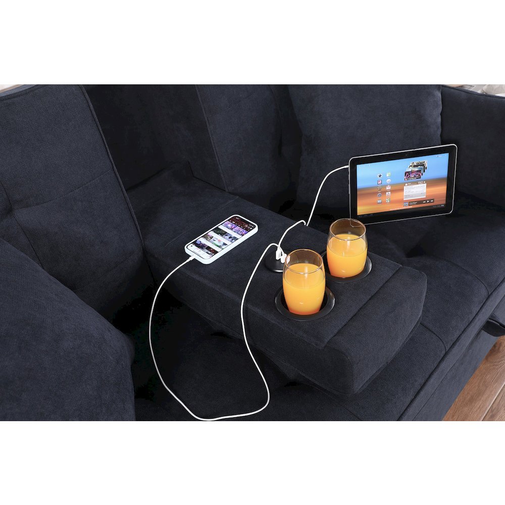 Cody II 70"W Dark Gray Woven Convertible Sleeper Loveseat with Dropdown Console. Picture 9