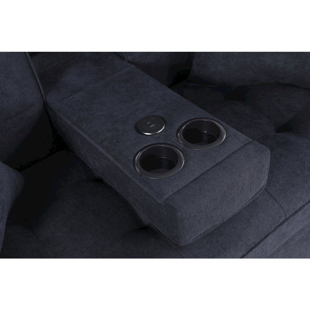Cody II 70"W Dark Gray Woven Convertible Sleeper Loveseat with Dropdown Console. Picture 10