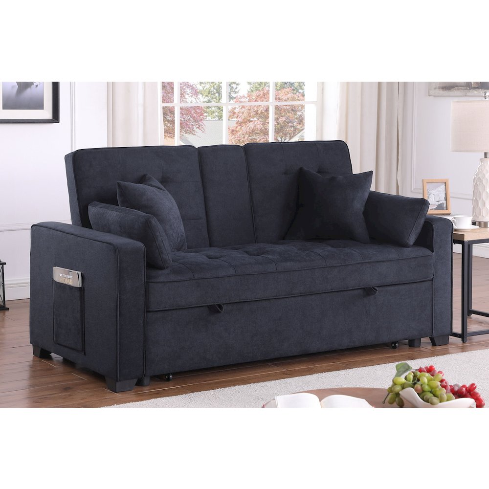 Cody II 70"W Dark Gray Woven Convertible Sleeper Loveseat with Dropdown Console. Picture 2