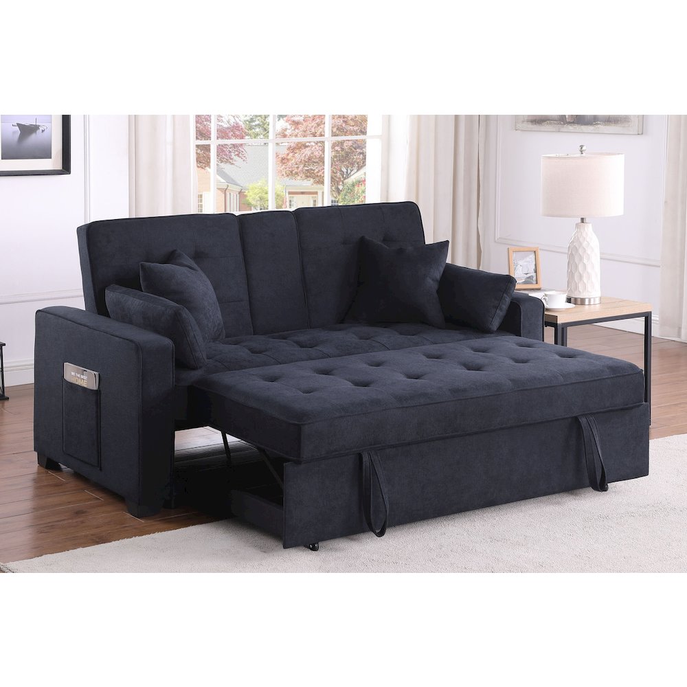 Cody II 70"W Dark Gray Woven Convertible Sleeper Loveseat with Dropdown Console. Picture 7