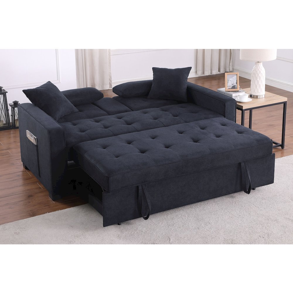Cody II 70"W Dark Gray Woven Convertible Sleeper Loveseat with Dropdown Console. Picture 8