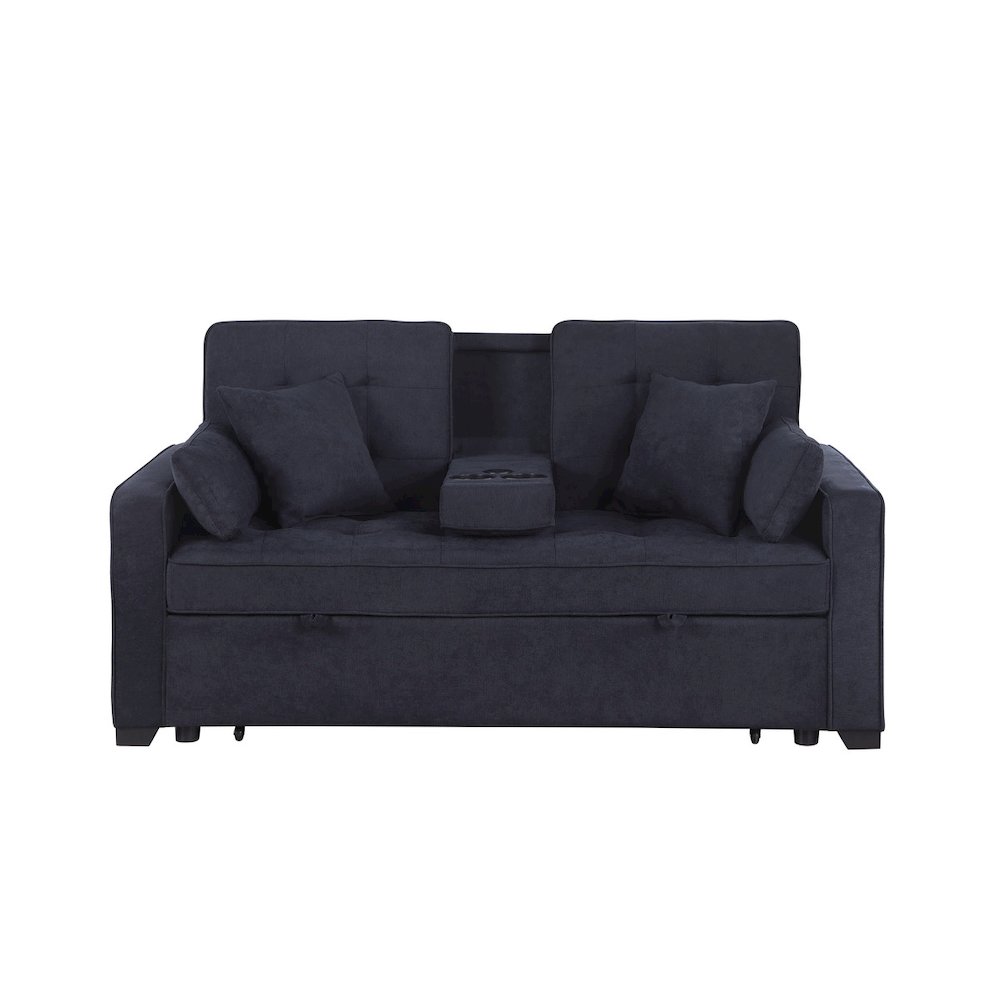 Cody II 70"W Dark Gray Woven Convertible Sleeper Loveseat with Dropdown Console. Picture 3