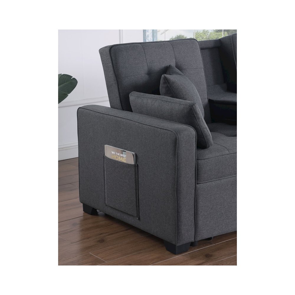 Cody II 70"W Dark Gray Linen Convertible Sleeper Loveseat with Dropdown Console. Picture 10
