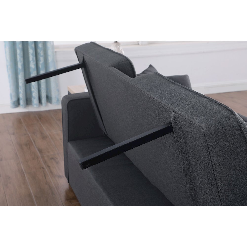 Cody II 70"W Dark Gray Linen Convertible Sleeper Loveseat with Dropdown Console. Picture 11