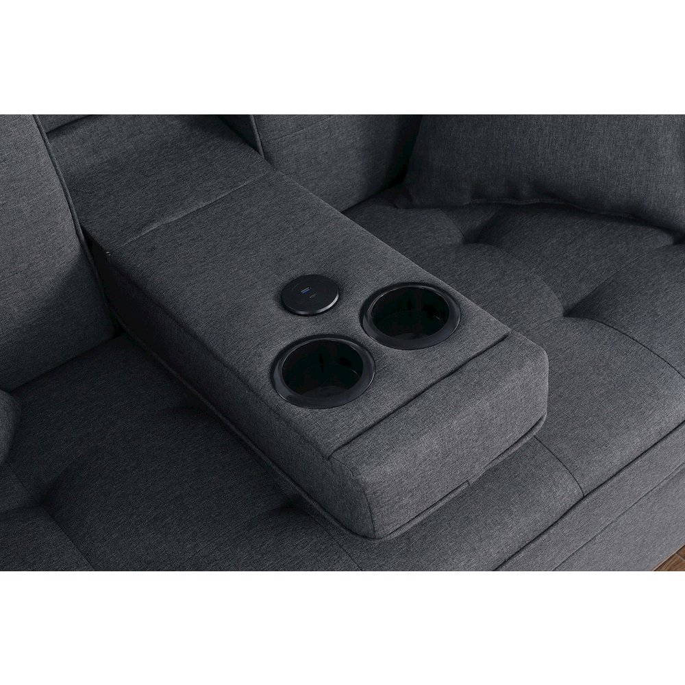 Cody II 70"W Dark Gray Linen Convertible Sleeper Loveseat with Dropdown Console. Picture 9