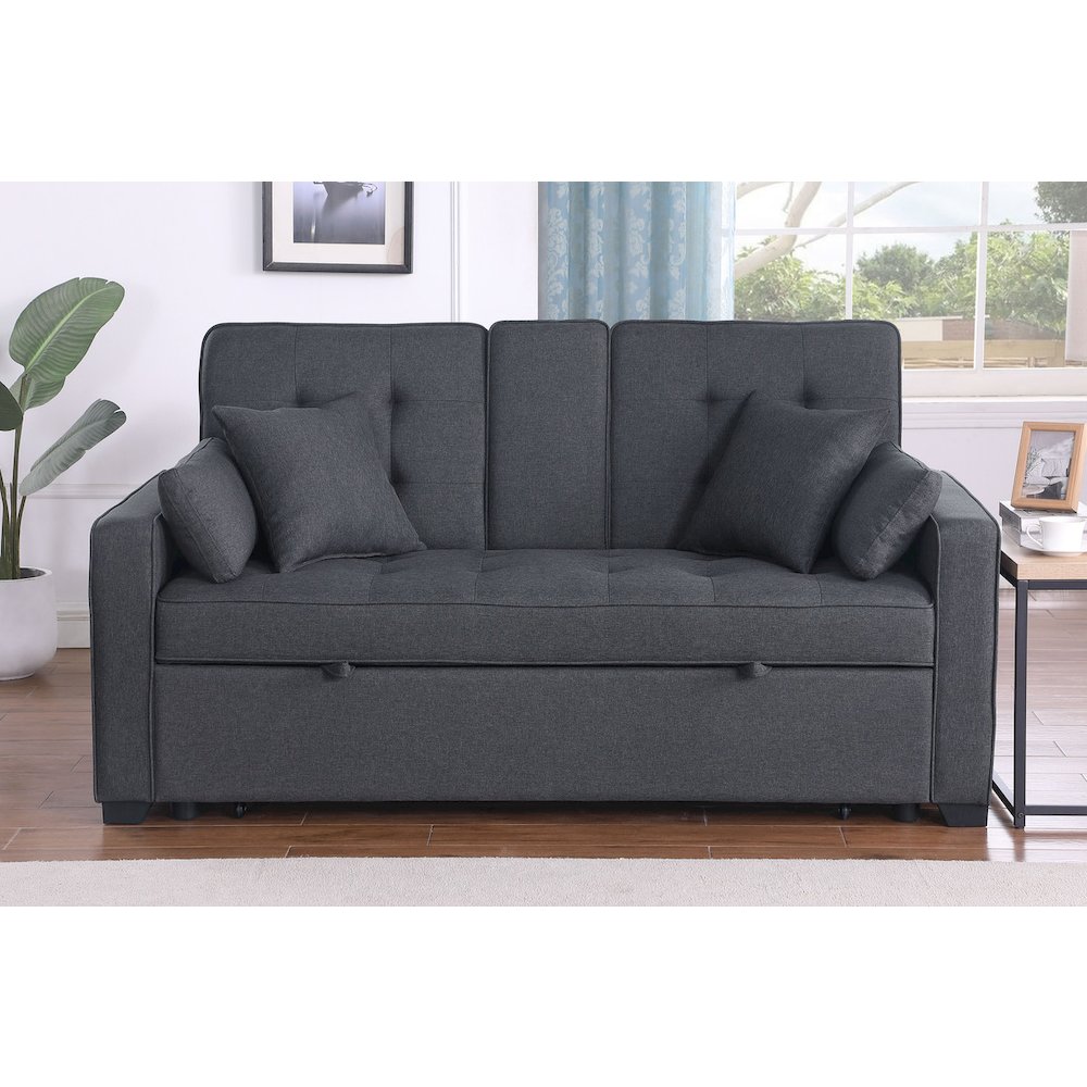 Cody II 70"W Dark Gray Linen Convertible Sleeper Loveseat with Dropdown Console. Picture 7