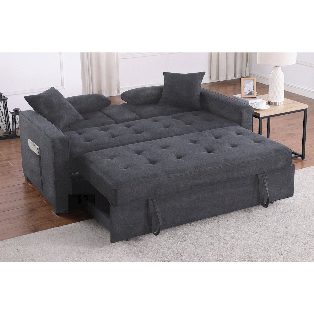 Cody II 70"W Dark Gray Linen Convertible Sleeper Loveseat with Dropdown Console. Picture 12