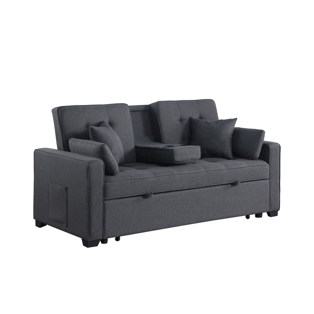 Cody II 70"W Dark Gray Linen Convertible Sleeper Loveseat with Dropdown Console. Picture 1