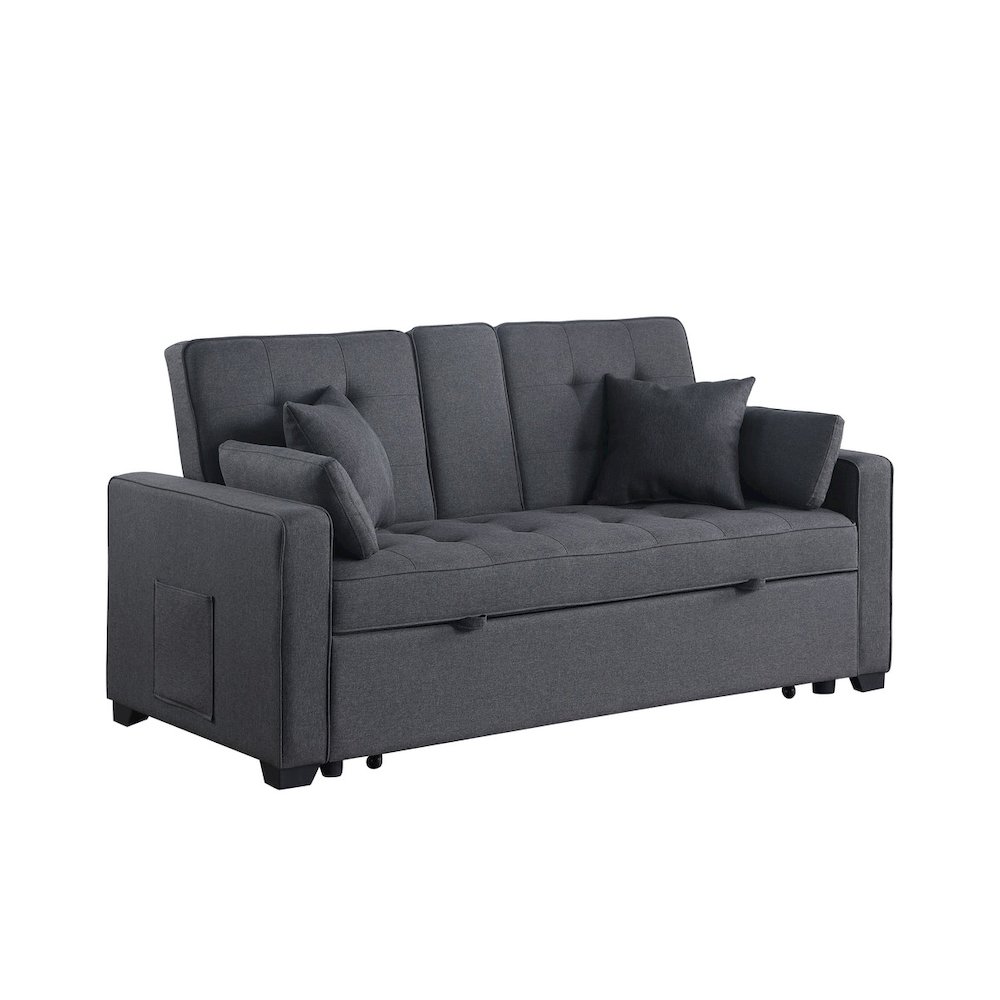 Cody II 70"W Dark Gray Linen Convertible Sleeper Loveseat with Dropdown Console. Picture 4