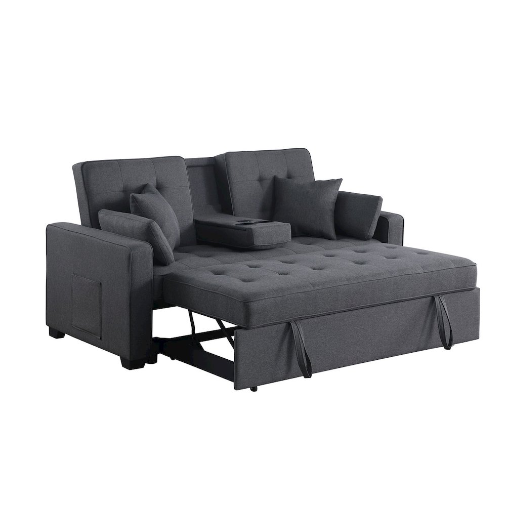 Cody II 70"W Dark Gray Linen Convertible Sleeper Loveseat with Dropdown Console. Picture 3
