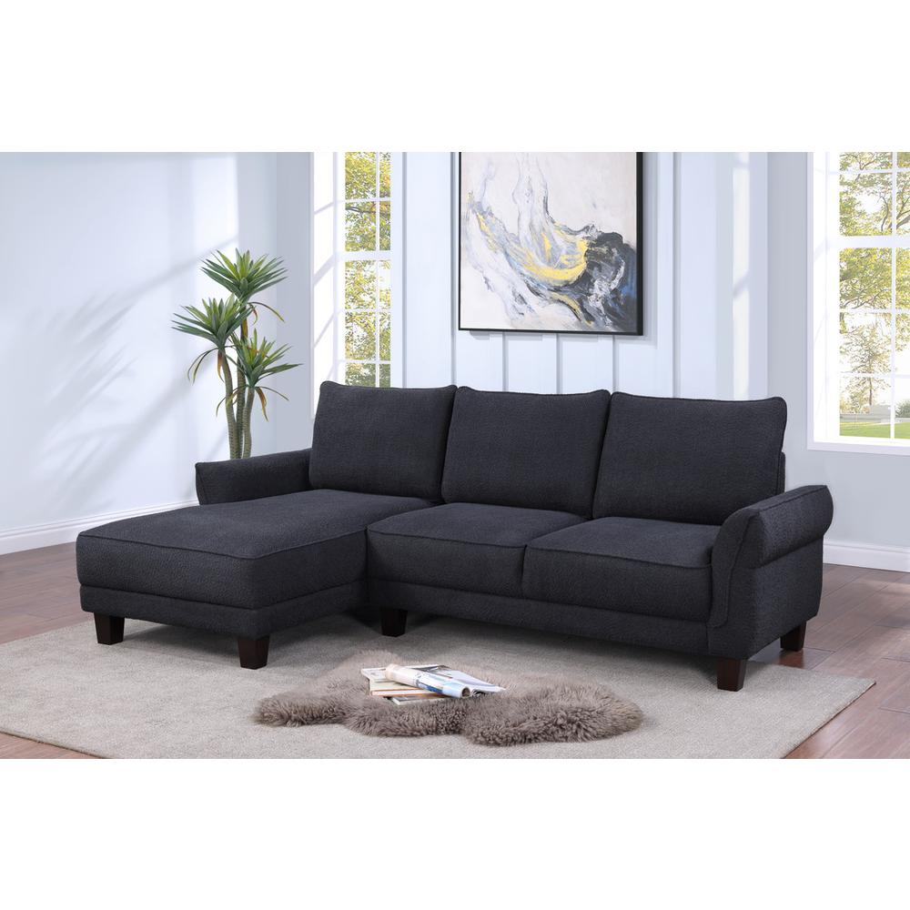 Black Sherpa Sectional Sofa with Left-Facing Chaise. Picture 4