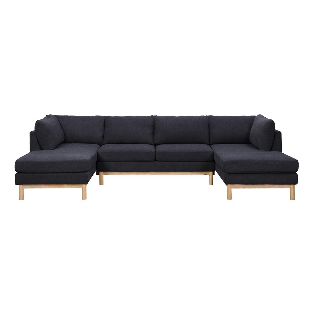 Black Sherpa 124" Wide Double Chaise U-Shape Sectional Sofa. Picture 2