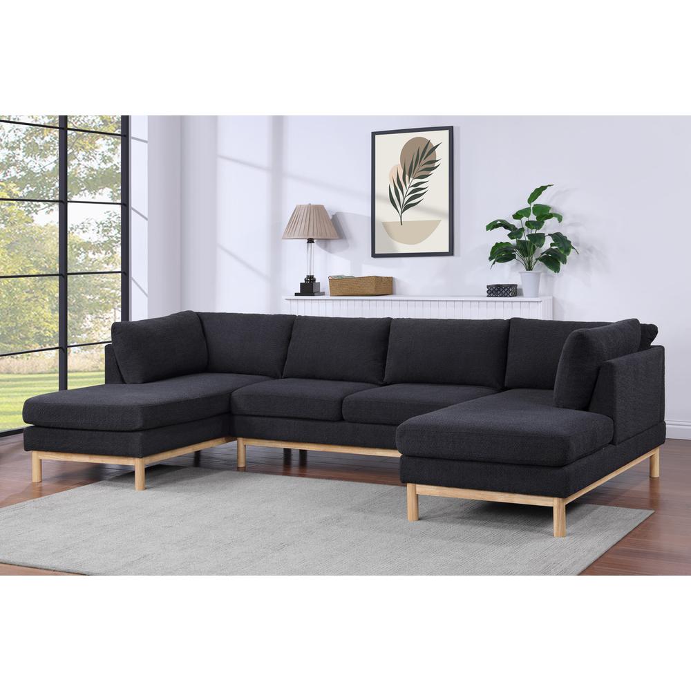 Black Sherpa 124" Wide Double Chaise U-Shape Sectional Sofa. Picture 4