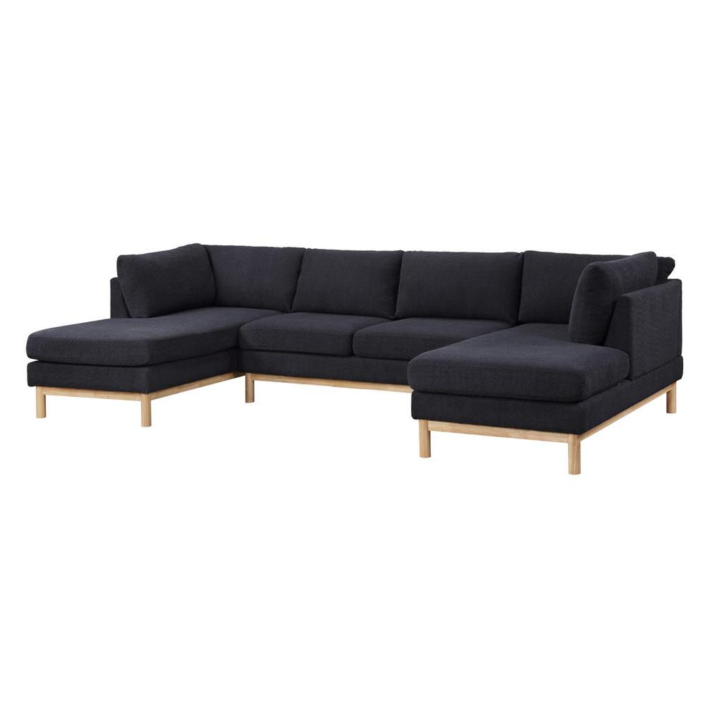 Black Sherpa 124" Wide Double Chaise U-Shape Sectional Sofa. Picture 1