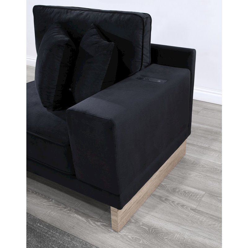 Memphis 122.5"W Black Velvet Reversible Sectional Sofa Ottoman. Picture 5